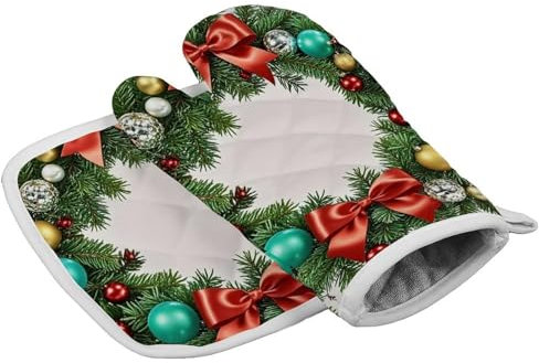 Gants de cuisine personnalisés résistants à la chaleur avec couronne de branches persistantes - Gants de cuisine doux pour femme - Cadeau de pâtisserie pour femme