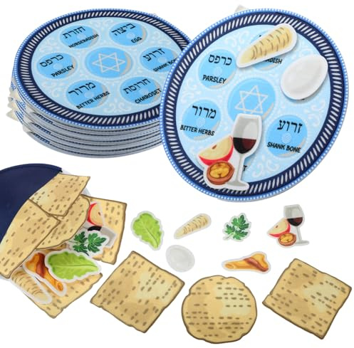 Hahafelt 3 Sets Passover Seder Plate Game Kits Educational Passover Decorations Felt Seder Plate Toys Pesach Crafts Gifts