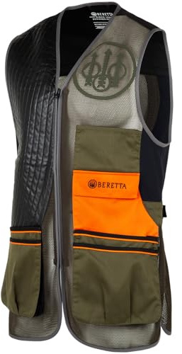 Beretta Men's Sporting EVO Vest - Breathable Mesh Full Zip Shooting Vest w/Eco Leather Shooting Patch & Double Front Pockets, Green, Large