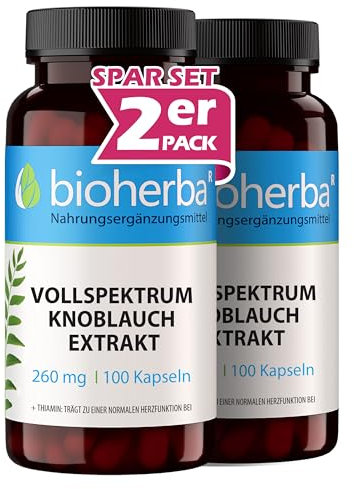BIOHERBA Knoblauch Kapseln – 200 Stück mit 260 mg hochdosiertem Extrakt mit Vitamin B1 für den normalen Energiestoffwechsel PZN 19680003