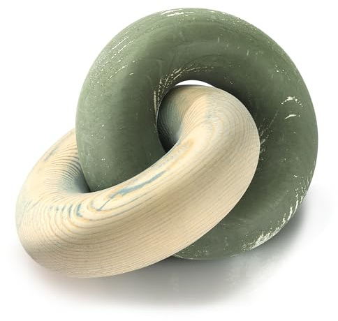 EOSAHR Boho Pine Wood Knot Decor - Wooden Chain Link Decor for Coffee Table, Book Shelf & Side Table - Decorative Knot with Simple Modern for Home Décor Accents (Green & Yellow)