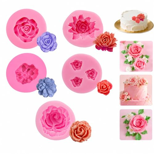 3D Stampi per Candele, 5 stampi in silicone a forma di fiore, Stampi per Candele in Silicone 5 Pezzi, Modelli 3D a Forma di Rosa, Stampi in Silicone per Candele, Per Candele, Cioccolato, Dolci, Sapone