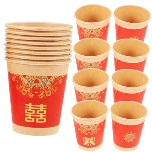 SEWOART Single Use Paper Cups 50pcs Wedding Party Cups Chinese Style White Red for Hot Drinks