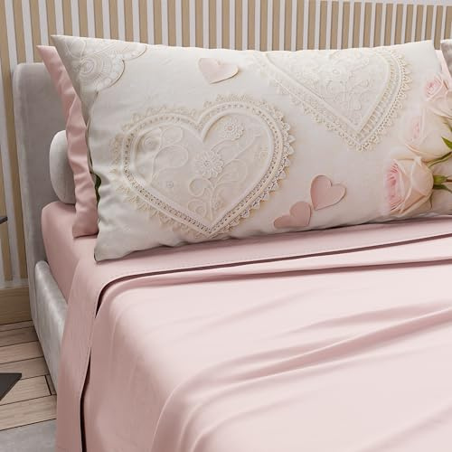 PETTI Artigiani Italiani - Parure de Draps en Coton pour Lit Double avec Taies d’Oreiller et Drap Housse 160x200, Motif 319 Poudre Claire, 100% Fabriqué en Italie