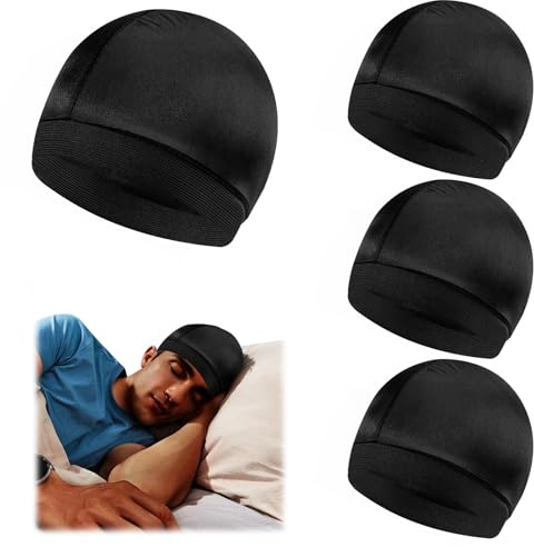 Leikedun Durag für Männer, 4er Set Seidige Schlafhauben mit elastischem Bund - Atmungsaktive Haarnetze für Schlaf und Dusche, auch als Perückenunterzug