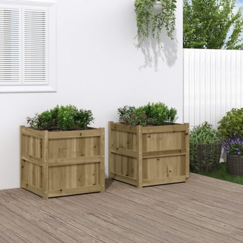 Festnight Jardinière Bois Extérieur Jardinieres Exterieur Bac a Fleur Bois Jardinière en Bois pour Pots de Fleurs Jardin terrasse-Naturel impregné-60 x 60 x 60 cm /2 pcs