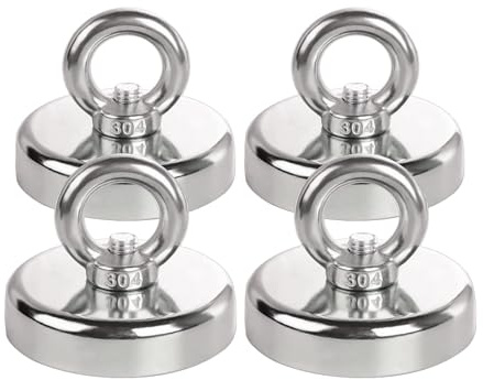 SZAXCCOM Strong Magnet Fishing Kit Neodymium Magnets Large 100lb Pulling Force Heavy Duty Extra Rare Earth Magnets Industrial Salvage, Equipped with Lifting Rings and Screws 1.26in(32mm) 4Pack