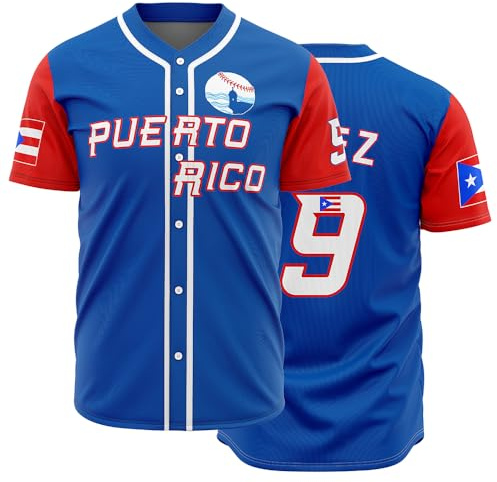 Men's #9 Puerto Rico World Game Classic Baseball Jersey Shirts Stitched, Blue S
