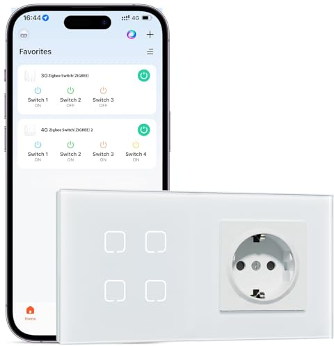 BSEEDLIFE Enchufe con Interruptor Inteligente Zigbee Empotrado,Smart Interruptor con Enchufe Táctil Pared,4 Gang 1 Vía 86*86 mm,Compatible con Alexa y Google Home (Aplicación Tuya/Smart Life),Blanco
