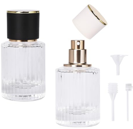 Pumwoy 2 Stück Parfümzerstäuber Nachfüllbar 30ml, Parfum Flakon leer Parfum Zerstäuber für Unterwegs, Portable Sprühflasche Zerstäuber Parfüm Frauen und Männer, Perfume Travel Bottle mit Zubehör