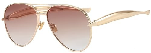 CIKJUK Groß Sonnenbrille Damen Herren Pilotenbrille mit Gold Streamline Metallrahmen Fliegerbrille Trendy Piloten Brille-Gold/Braun