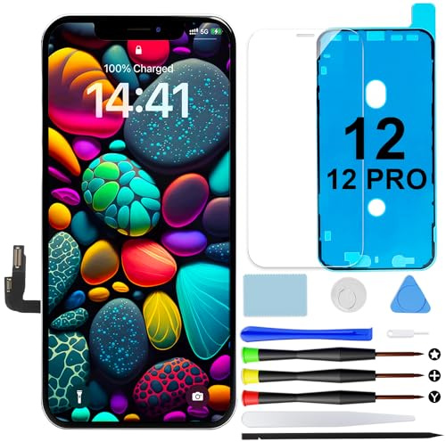 GOLDWANGWANG Écran LCD de Remplacement pour iPhone 12 ou iPhone 12 Pro (6,1 Pouces), Tactile 3D digitizer avec kit de réparation et Protecteur d'écran