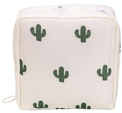 Organizzatori igienici femminili con tasche separate per tamponi e articoli per la cura individuali, facili da trasportare alla moda con design a cartoni animati, Cactus bianco., Taglia unica
