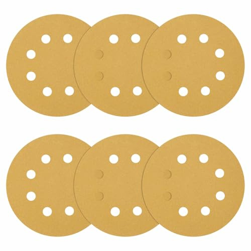 DTGN 125mm 150Grit 8 Holes Hook and Loop Sanding Disc 25Pcs Yellow | Aluminum Oxide Abrasive Hook and Loop Sandpaper Orbital Sander Pads Good for Wood Metal Stone Walls