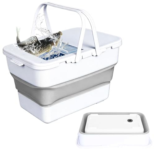 ROLMZJX Collapsible Bucket, 13 L Foldable Fish Bucket with Lockable Lid, Multifunctional Container for Live Fishing Lure, Collapsible Washing up Bowlfor Home & Car (Grey)