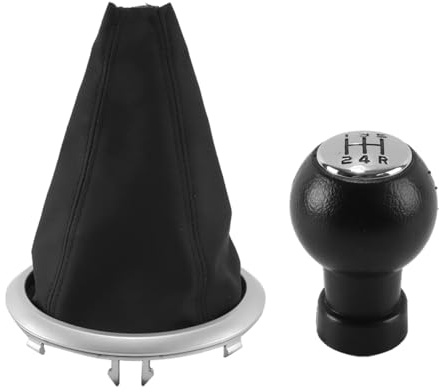 ACOLY Perilla de cambio manual de 5 velocidades con cubierta para Suzuki Swift, perilla de palanca de cambios de plástico en tono negro y plateado, piel sintética.