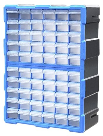 Kleinteile-Organizer – Schubladenschrank mit 60 Fächern, modulares kleines Schubladensystem, sichere Aufbewahrungslösung für Klassenzimmer, Werkstatt, Büro und Garage, 48 x 37 cm