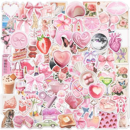 XETHI 100 Pcs Vintage Pink Stickers | Waterproof Cute Stickers for Scrapbooking Journaling for Phone Case Laptop Luggage Adults & Girls for DIY Crafts