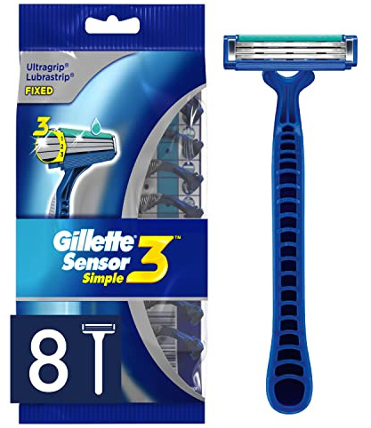 Gillette Sensor3 Simple Men's Disposable Razors, 8 Count