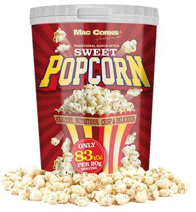 MacCorns Sweet Popcorn ~ Traditionally Popped - (12 x 50g) 1ltr Tubs