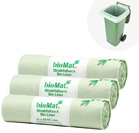 bioMat Kompostierbare 80l Müllsäcke, 30 Biomüllbeutel für Biotonne, Restmülltonne, Premium-Qualität, Klimaneutral, Made in Germany