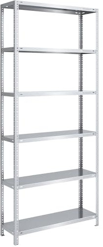 eurokraft | Lager-Schraubregal | verzinkt | mittelschwer | Regalhöhe 2500 mm | Bodenbreite 1000 mm | Tiefe 400 mm | Grundregal