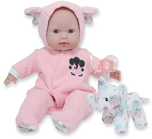 JC Toys Berenguer Boutique-Puppe, 38 cm, weicher Körper, Augen öffnen und schließen, inklusive Kleidung und Plüschtier, Elefant, Rosa, entworfen von Berenguer, ab 2 Jahren