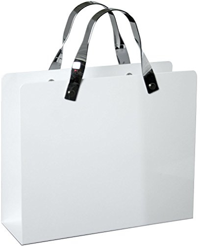 DRW Zeitungsständer aus Stahl in Weiß und verchromten Griffen 30 x 10 x 25,5 cm.