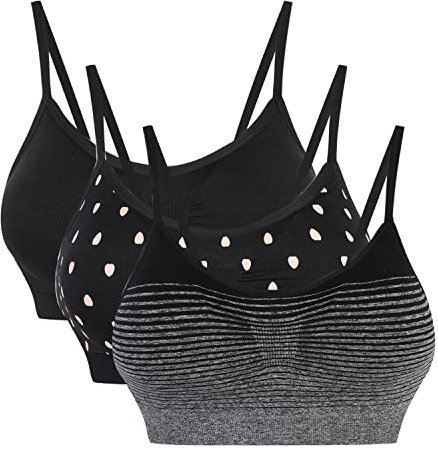 Vertvie Womens Strech Duenn Ohne Buegel Push up Yoga Sports BH Bra Top Set Fuer Fitnesstraining Polsterung 3St(Größe L/Etiketten XL, Schwarz 3er Pack)