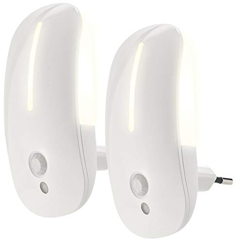 Lunartec Bewegungsmelder Senioren: 2 LED-Steckdosen-Nachtlichter mit Bewegungsmelder & Dämmerungs-Sensor (LED Bewegungslicht Steckdose, Nachtlicht Bewegung, 230V)
