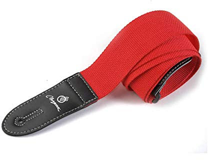Magma Leathers 07MP02 Gitarrengurt aus weichem Polypropylen mit Lederenden, 5,1 cm, Rot