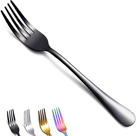 Black Dinner Forks of 4, Berglander 7.9 Stainless Steel Titanium Shiny Black Plating Fork Set, Forks And Spoons Silverware, Table Forks Set Sturdy And Dishwasher Safe