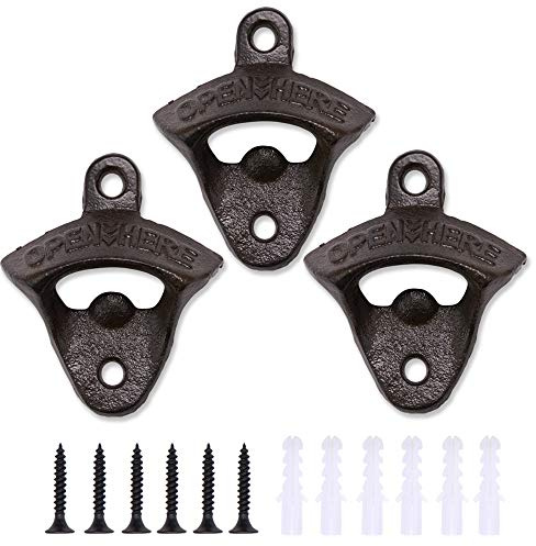 3 Pack Gusseisen Wandflaschenöffner mit Schrauben, Vintage Bier Flaschenöffner Geeignet für Bars Hotels Homes.