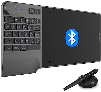 HUION Inspiroy Keydial KD200 Wireless Drawing Tablet, Bluetooth Graphic Tablet with Keyboard Dial 5 Customized Express Keys Battery-Free Pen, 8.9x5.6inch Art Tablet Work with Windows, Mac, Android