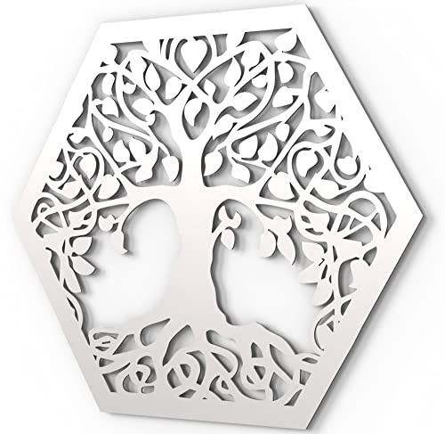 JustComfy Wanddeko aus Metall | 37x32cm | Wand Dekor aus weißem Metall | Metallbilder als moderne Wanddekoration für Wohnzimmer & Flur | Motiv Baum