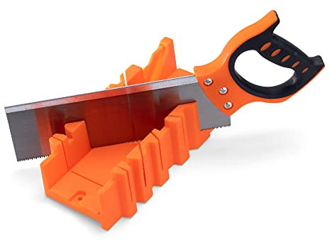 Navaris Ingletadora manual con sierra - Caja de ingletes con serrucho de 12 - Para cortar madera blanda y dura en ángulos de 90° 45° y 22,5°