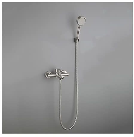 Ksunun Badewannenarmatur Gebürstetes Edelstahl Badewanne Wasserhahn Heiße Und Kalte Einhebel Wannenmischer-Dusche Set mit Hochdruckhanddusche und Brausehalter Wandmontage Wannenarmatur,B