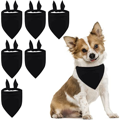 HACRAHO Haustier-Halstuch, Dreieckstuch für Hunde und Katzen, verstellbar, Schwarz, 6 Stück