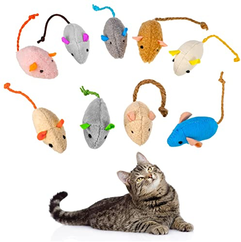 Dacitiery 9 Pcs Catnip Mice Toys for Cats, Plush Kitten Toys with Tails | Soft Mouse Toys for Playing, Chewing, Teeth Cleaning, Realistic Plush Toy for Kittens