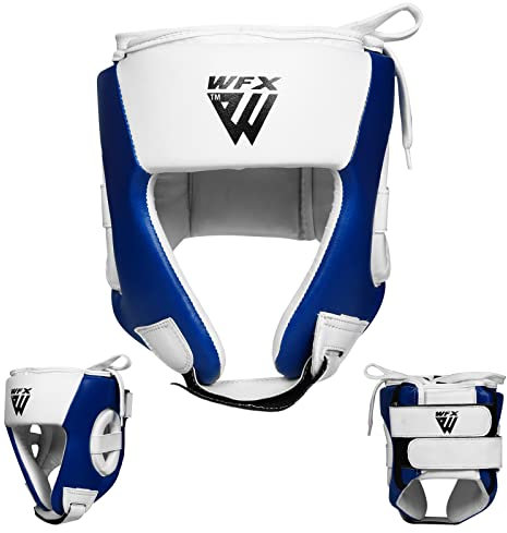 WFX Kopfschutz für Kinder zum Boxen, MMA-Training und Kickboxen, Junior-Kopfschutz aus Maya-Hide-Leder für Gesichts- und Ohrenschutz, Kopfbedeckung für Sparring, Muay Thai und Taekwondo-Helm (Blau)