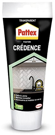 PATTEX Colle Fixation crédence pour crédence en verre, inox, carrelage, émail, aluminium - s'utilise en intérieur et en extérieur - tube de 216g