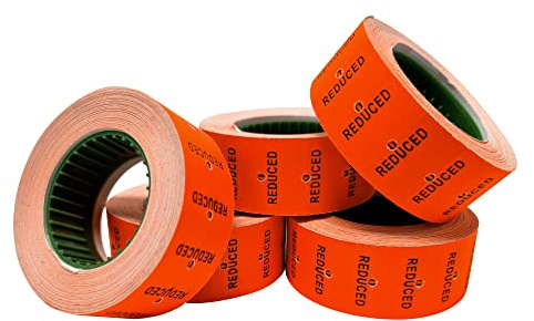 Price Gun Labels 22 x 12 mm Orange Reduced - 20 Rolls 10000 Stickers CT1, Compatible with Most Retail Pricing Labelers