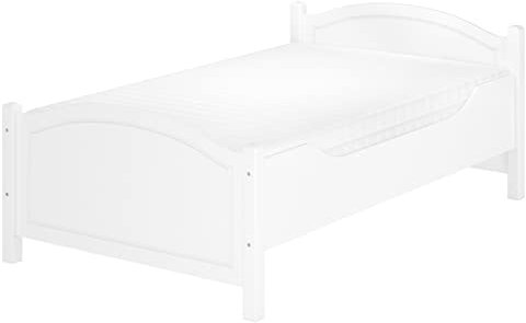 Erst-Holz®Überlanges hohes Seniorenbett weiß 120x220 Holzbett Einzelbett Zubehör wählbar V-60.40W-12-220Rollrost und Matratze inkl.