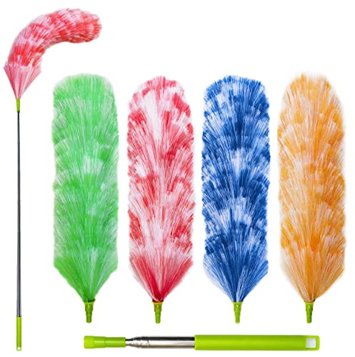 4 Pack Washable Electrostatic Duster, Extendable Pole 25 to 55, Feather Duster for Cleaning, Electrostatic Feather Duster