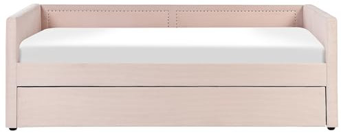 Beliani Platzsparendes Tagesbett Cord in Rosa Pastell 90 x 200 cm mit Lattenrost Mimizan