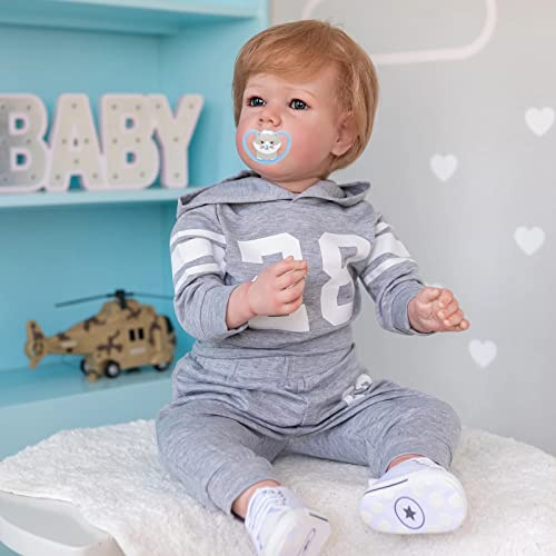 MineeQu 28 tum Enorm storlek rotat blont hår Naturligt återfödd babydocka med mjuk viktad gosig kropp Realistiska nyfödda småpojkedockor som ser verkliga ut och känns verkliga