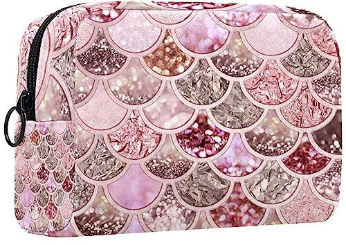 Kleine Schminktasche für Damen,Schminktasche, Reisekosmetiktasche,roségoldene Fischschuppen Drucken