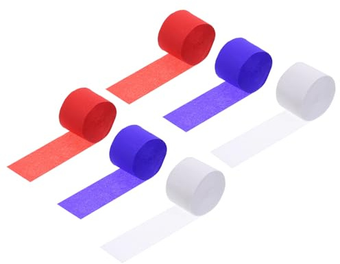 QUARKZMAN 6 Rollen Krepppapier Girlanden 82ft lang 1,77 Zoll breit für Hochzeitszeremonie und verschiedene große Festivals Dekoration, Weiß, Rot, Blau