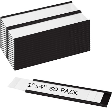 Realth Magnetische Etikettenhalter 50 Stück 25.4MM X 100MM | Beschreibbare Magnet-Etiketten,Schmutzfrei Abnehmbar, C-Kanal, für Schule Büro Whiteboard Metall Hängeschränke und Schubladen