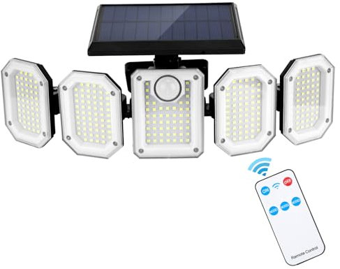 Solar Lights Outdoor, 300 LED Solar Security Lights Outdoor Motion Sensor Wide Angle Outdoor Solar Lights with 3 Modes & Remote, IP65 Waterproof Split Solar Powered Flood Lights for Yard Garden